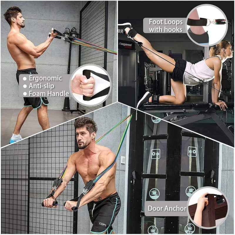12-Piece Elastic Fitness Resistance Bands Set - 145 Kg (Free Delivery 🚚)