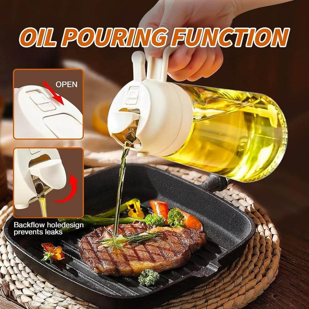 2-in-1 Glass Oil Sprayer and Dispenser, Oil Spray Bottle for Cooking