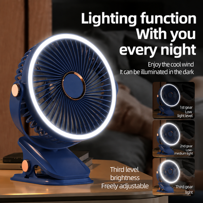 720° Wide Angle Rechargeable Desk Fan with LED