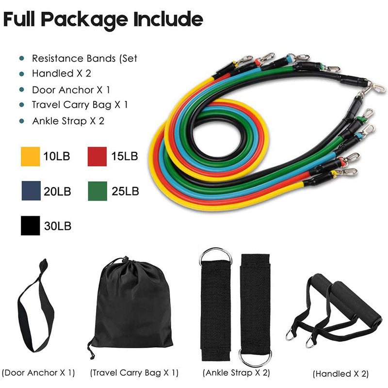 12-Piece Elastic Fitness Resistance Bands Set - 145 Kg (Free Delivery 🚚)