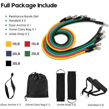12-Piece Elastic Fitness Resistance Bands Set - 145 Kg (Free Delivery 🚚)