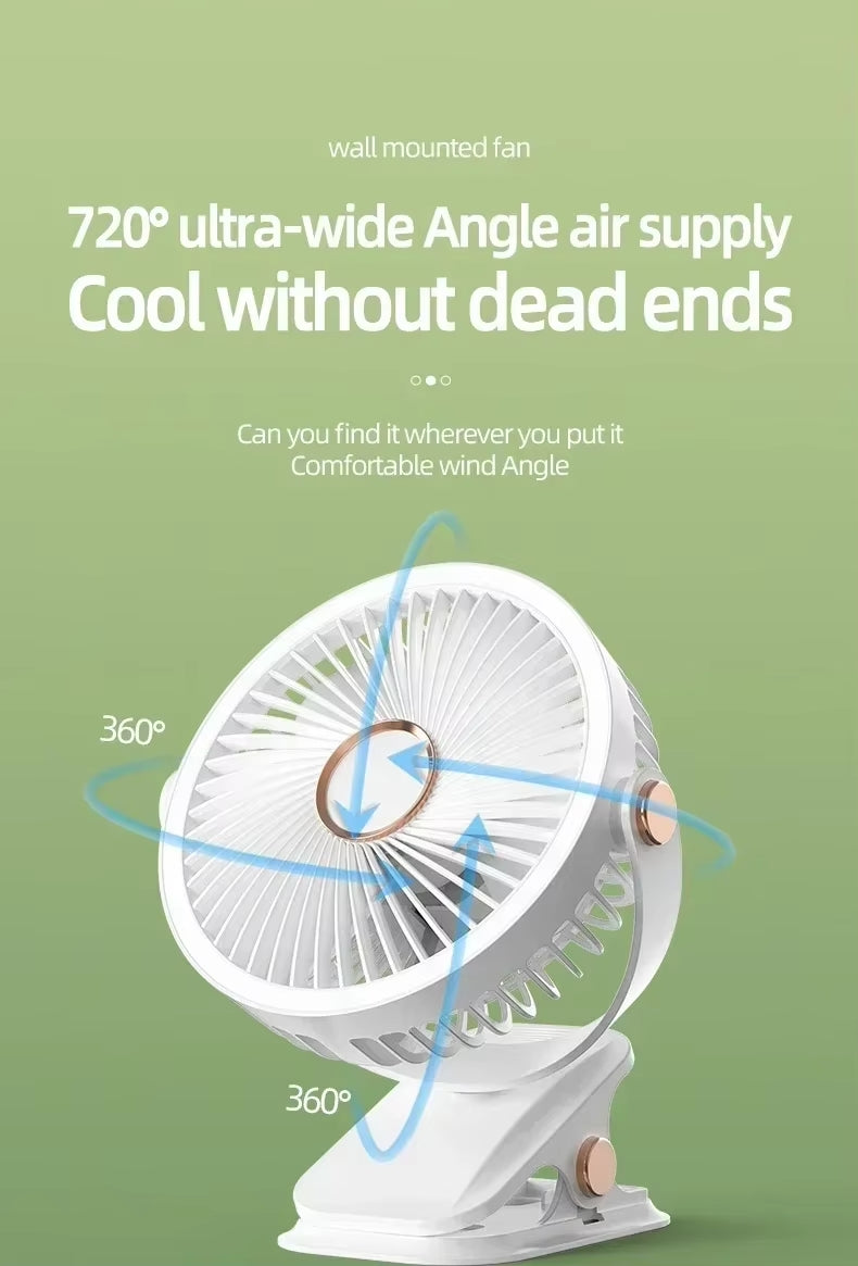 720° Wide Angle Rechargeable Desk Fan with LED