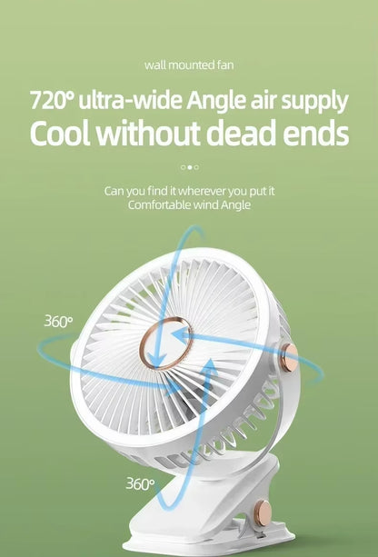 720° Wide Angle Rechargeable Desk Fan with LED Light