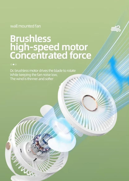 720° Wide Angle Rechargeable Desk Fan with LED Light