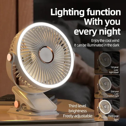 720° Wide Angle Rechargeable Desk Fan with LED